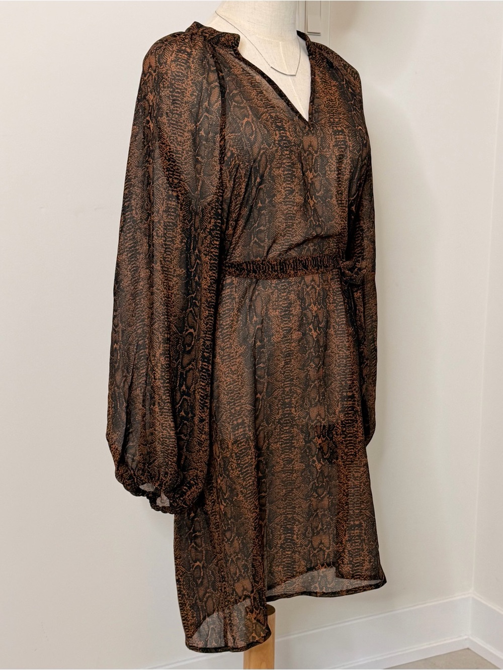 💛2 for 20-ICHI Snake Print Tie Waist Long Sleeve Dress Size Small NWT - Picture 5 of 14